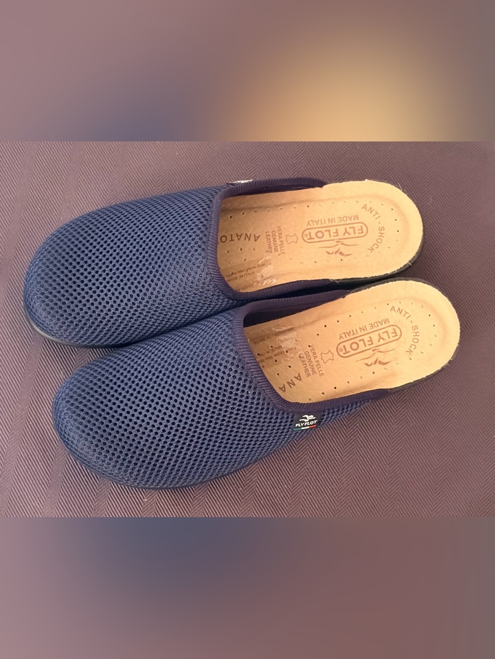 Fly Flot Women's Slip On Mules Size EU37 US 6.5 Blue Mesh Clogs Anti-Shock Italy - Picture 3 of 14
